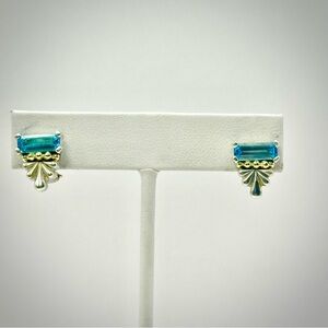 Lagos Vintage Caviar Silver , 18 Kt Gold , Blue Topaz Earrings
